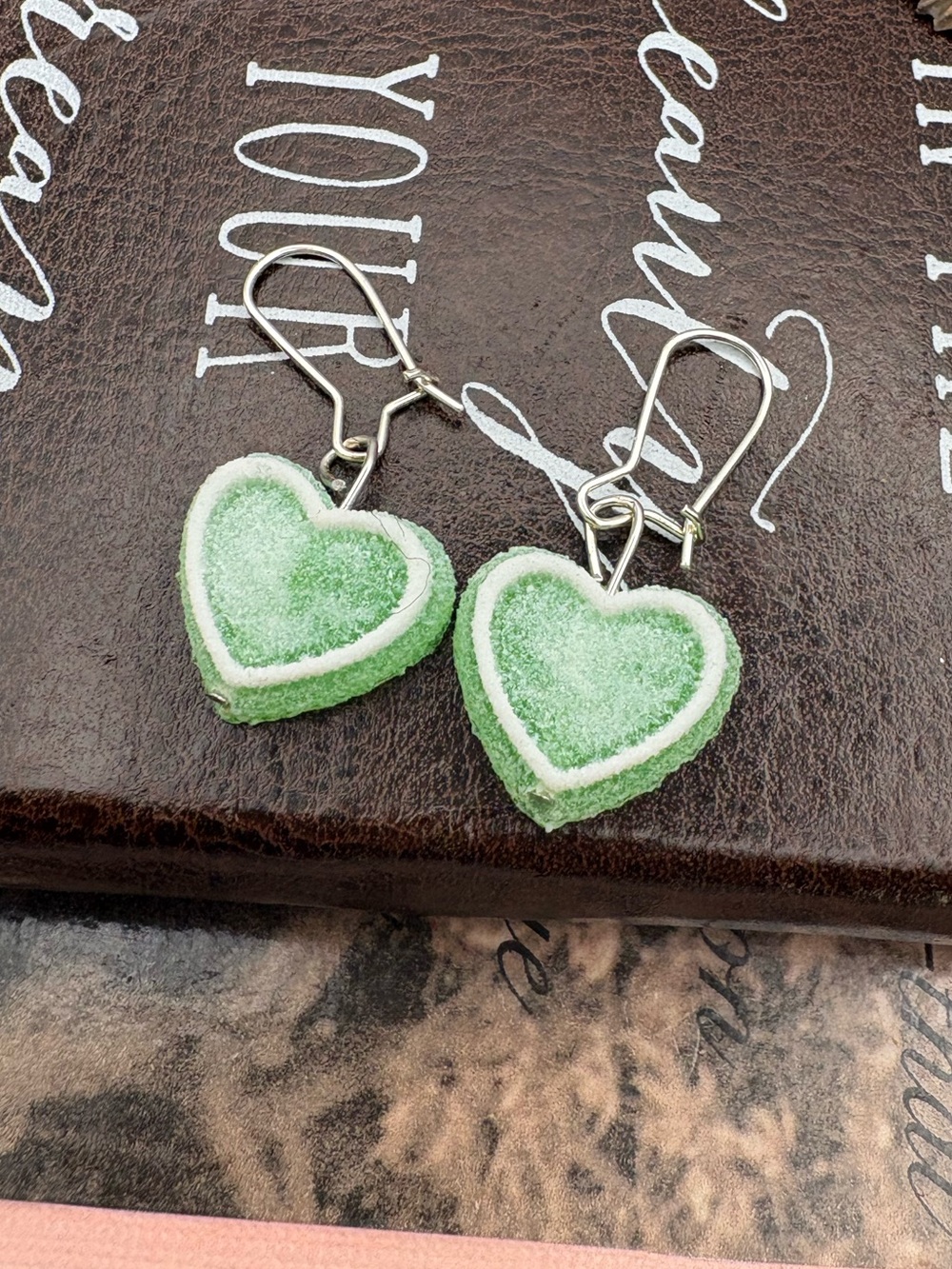 Handmade Green Sugar Heart Candy Dangle Earrings